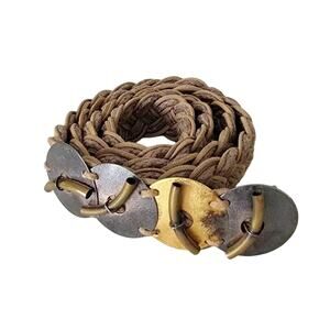 Vintage Woven Jute Rope Belt Brass Buckle Women Size M/L Boho Nautical Style